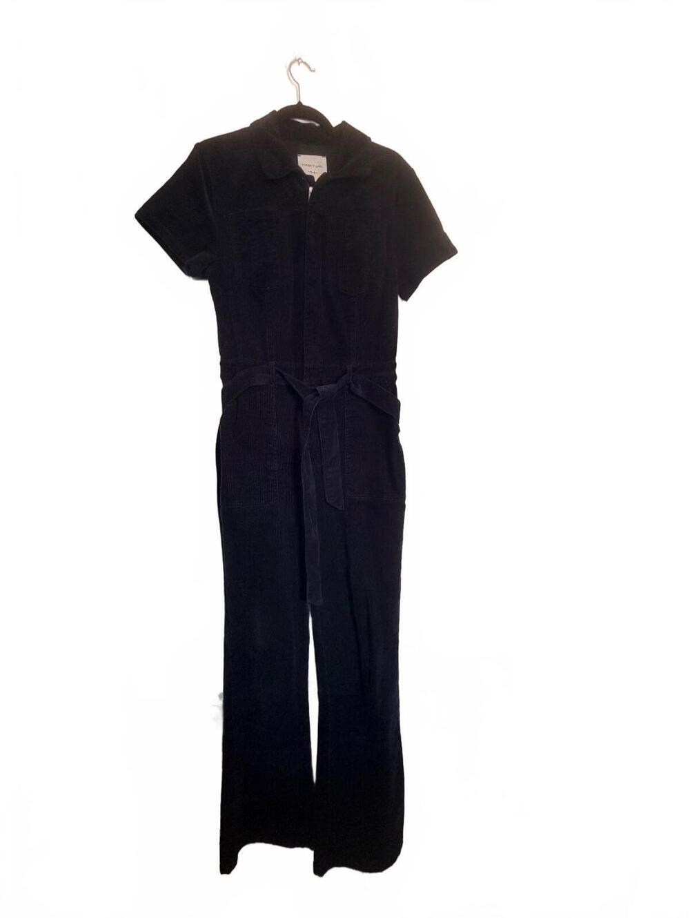 Habitual Navy Corduroy Short Sleeve Utility Chic Jumpsuit with Belt Size Small